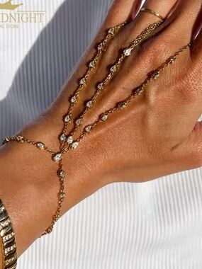 Kohl's Gold Hand Chain Bracelet with Clear Crystals